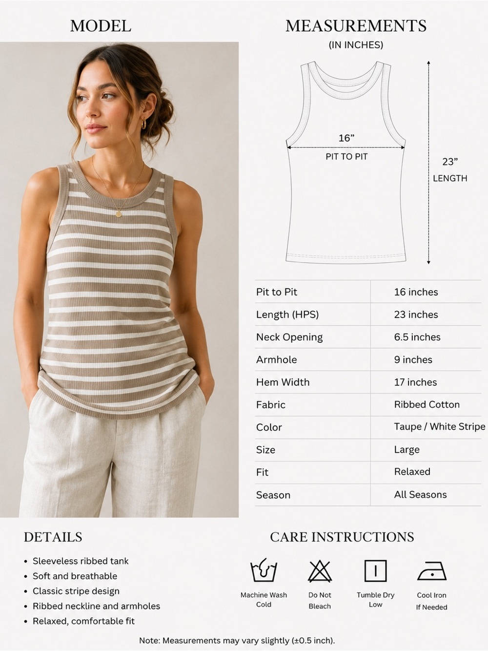 GAP Taupe and White Striped Ribbed Tank Top